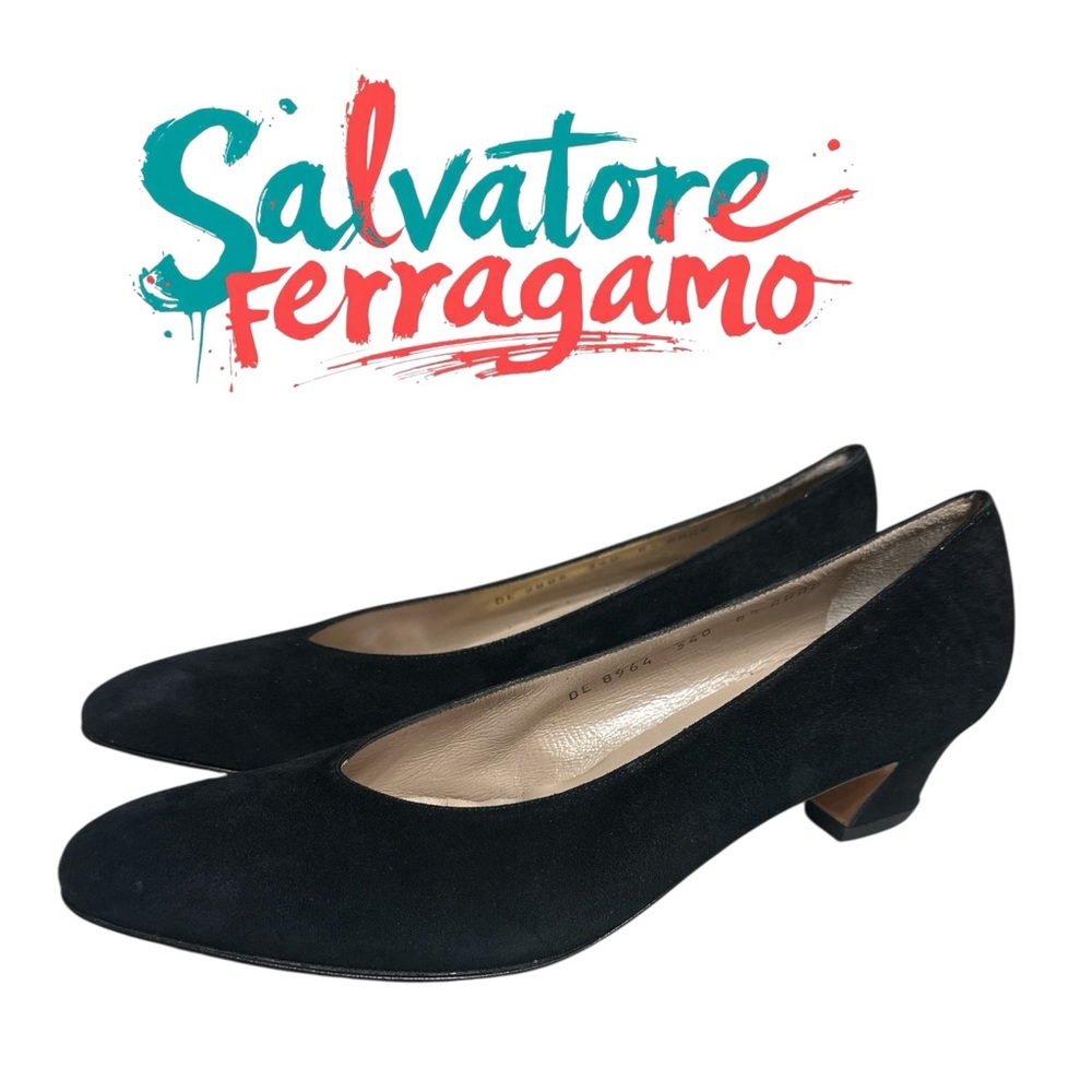Salvatore Ferragamo Black Suede Heels brand new 8 1/2 AAAA